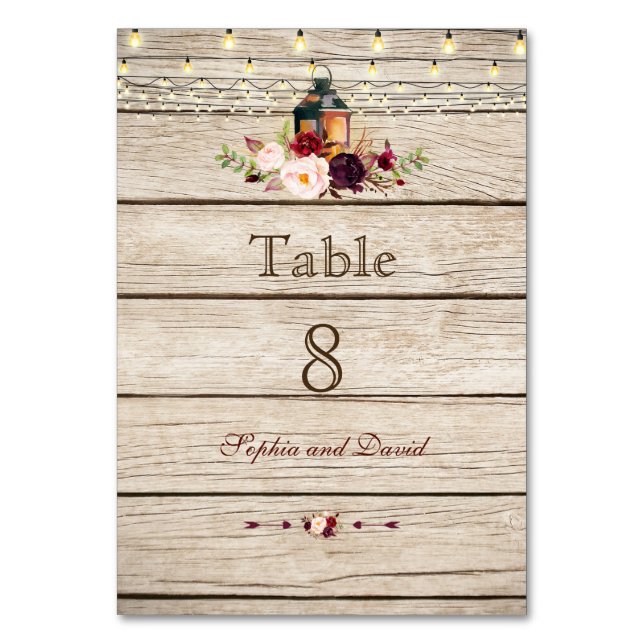 Table Marsala de Bourgogne Floral Lanterne Bois Numéro d (Par défaut)