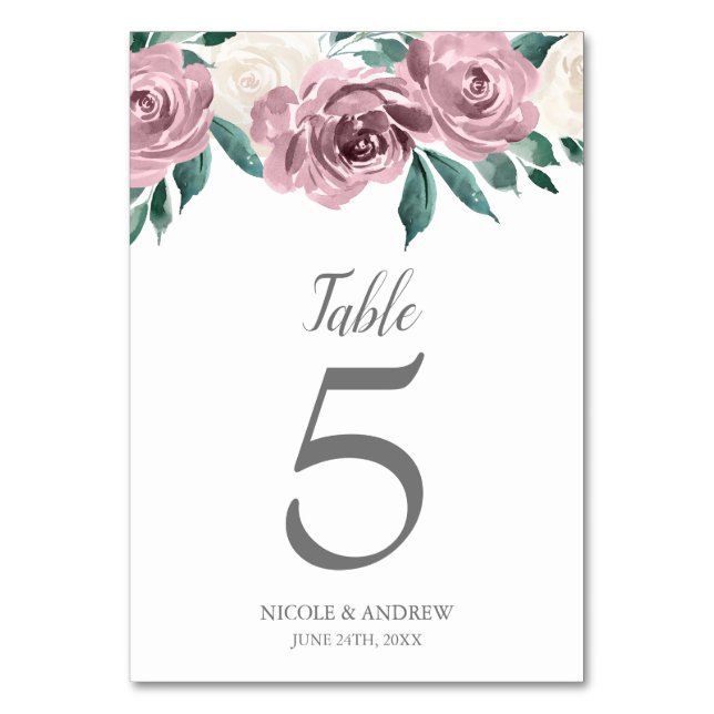 Table Mauve Aquarelle Rose Floral Mariage Numéro de tabl (Par défaut)