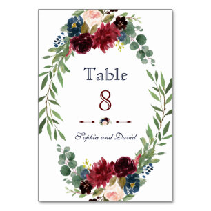 Table Merlot Marine Bleu Floral Fleur Mariage Numéro de