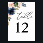 Table Navy Blue & Blush rose Floral Numéro de tableau<br><div class="desc">Habillez vos tables de mariage ou de fête avec votre carte de numéro de tableau Floral bleu et rose bleu marine.</div>