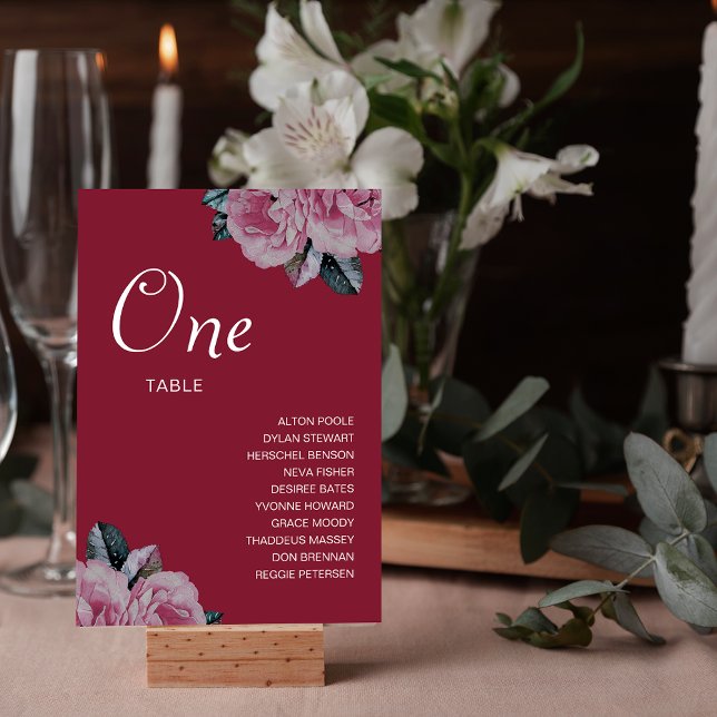 Table Nom du Mariage de fleurs romantiques Numéro de tab (Romantic Flower Wedding Guest Names Table Number)