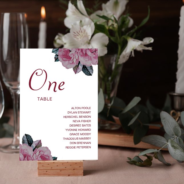 Table Nom du Mariage de fleurs romantiques Numéro de tab (Romantic Flower Wedding Guest Names Table Number)