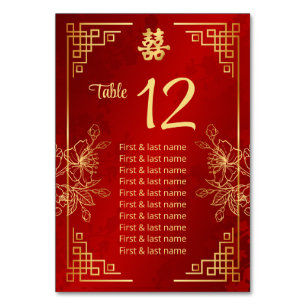 Table Noms des invités de mariage chinois Numéro de tab