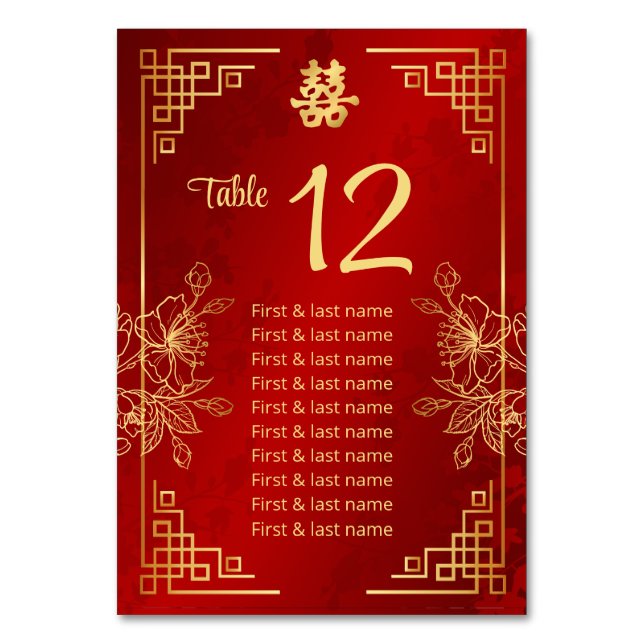 Table Noms des invités de mariage chinois  Numéro de tab (Par défaut)
