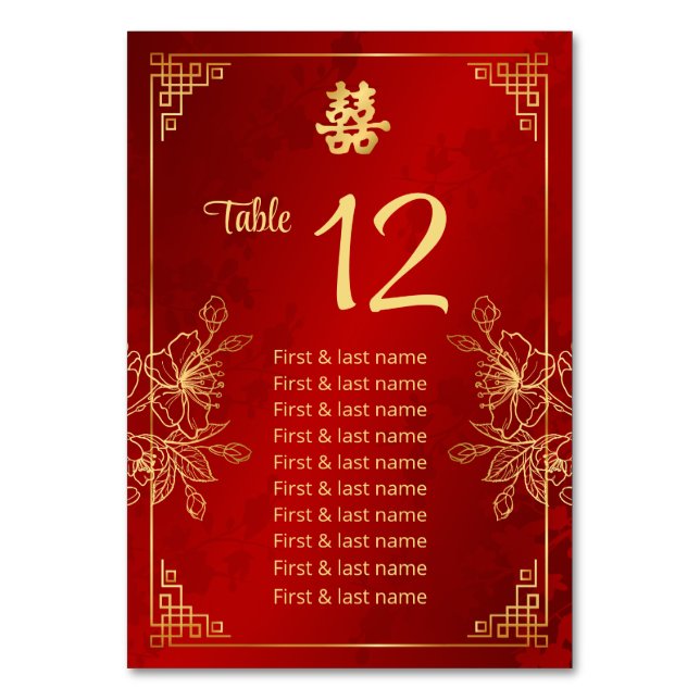 Table Noms des invités de mariage chinois Numéro de tabl (Par défaut)
