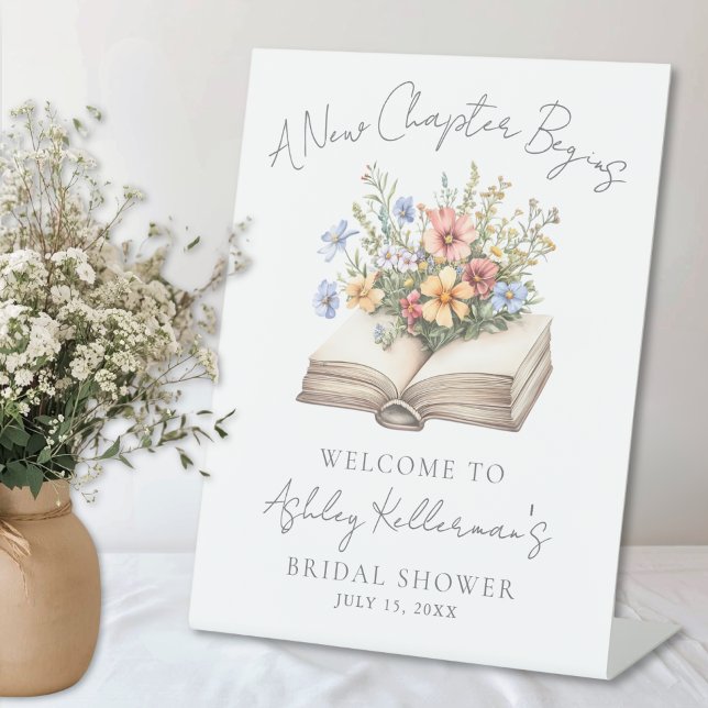 Table Nouveau Chapitre Livre Floral Signe de Bienvenue p (New Chapter Floral Book Bridal Shower Welcome Sign)