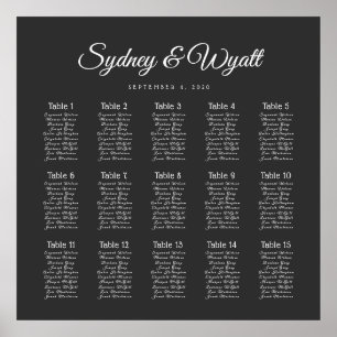 Table Number Black Wedding Seating Chart Poster