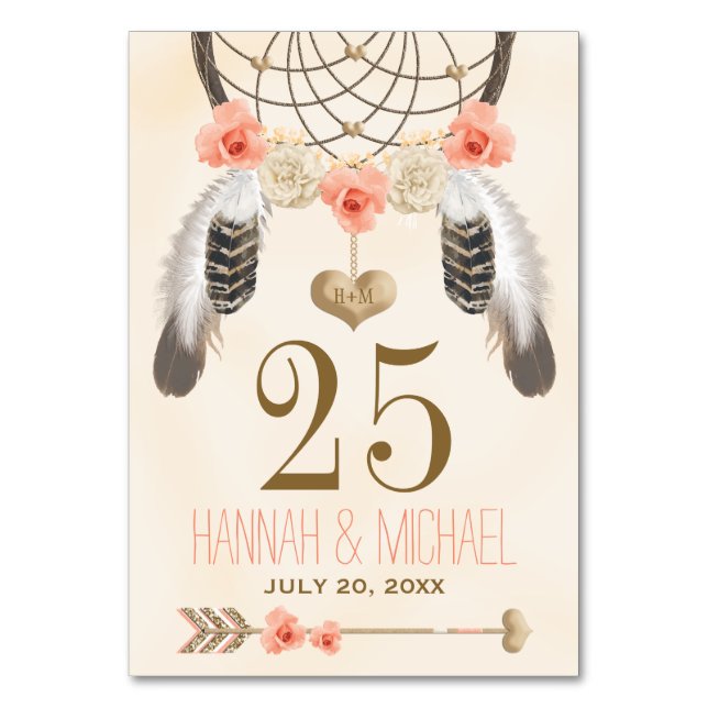 Table Numéro de Dreamcatcher en or de corail monogramme (Par défaut)