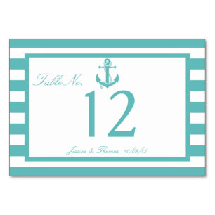 Table Numéro de Mariage d'Ancre de bande turquoise marin
