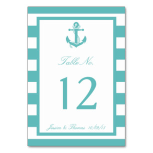 Table Numéro de Mariage d'Ancre de bande turquoise marin