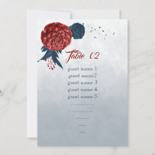table numéro de table fleurs navy et burgundy