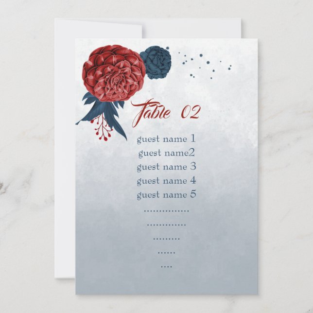 table numéro de table fleurs navy et burgundy (Devant)
