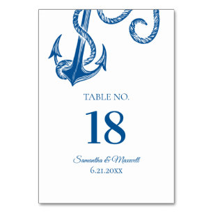Table Numéro de tableau Ancre bleu et blanc