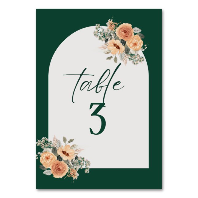 Table Numéro de tableau, Élégant vert foncé floral (Par défaut)