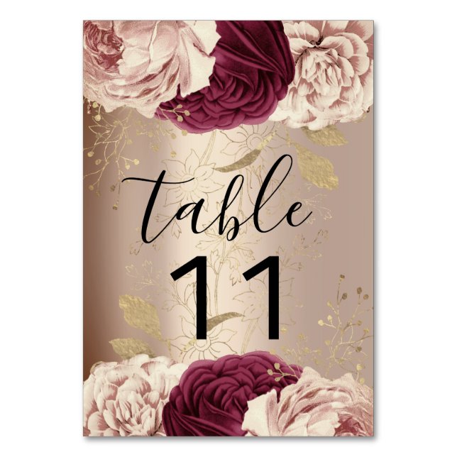 Table Numéro de tableau Florals roses Rose Marsala Burgu (Par défaut)