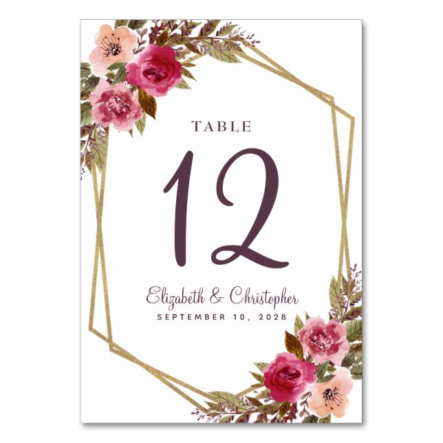 Table Numéro de tableau mariage Or floral Géométrique vi (Par défaut)