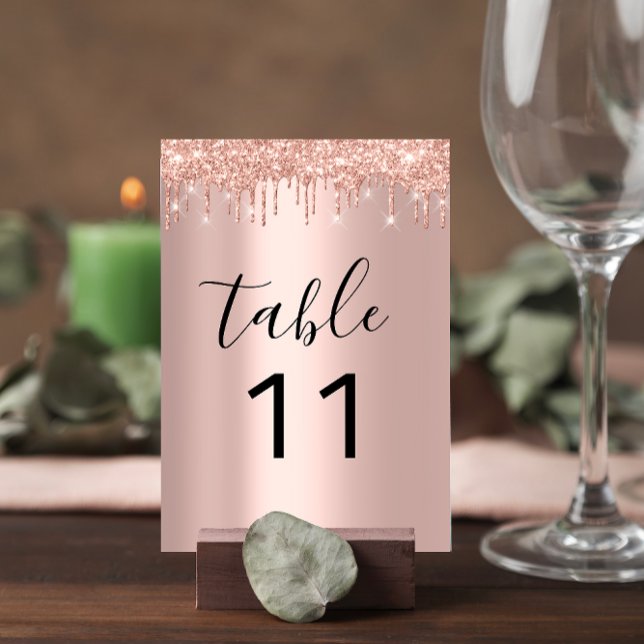 Table Numéro de tableau Rose Gold Parties scintillant Ma (Table Number Drips Rose Gold Glitter Wedding)