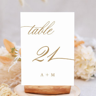 Table Or Numéro 21 de mariage en calligraphie romantique