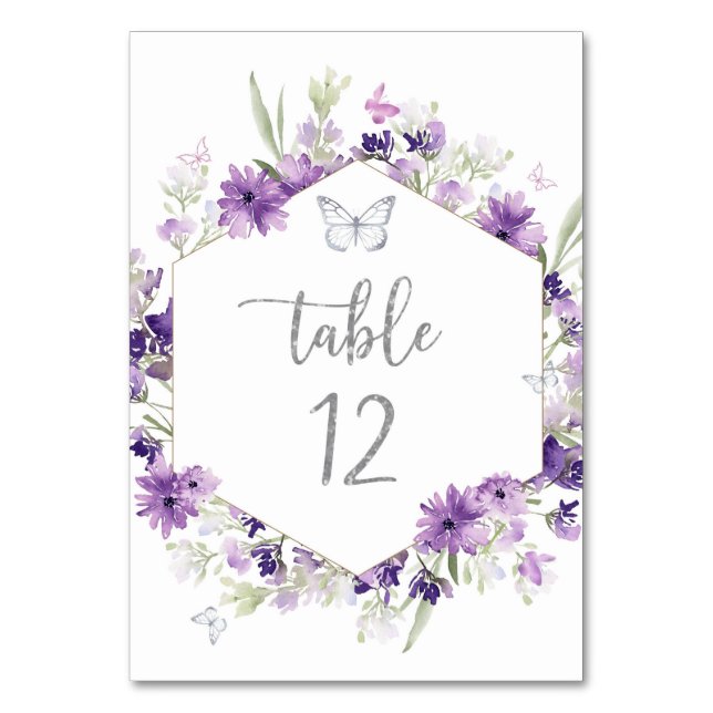 Table Papillon argenté mauve floral douze numéro de tabl (Par défaut)