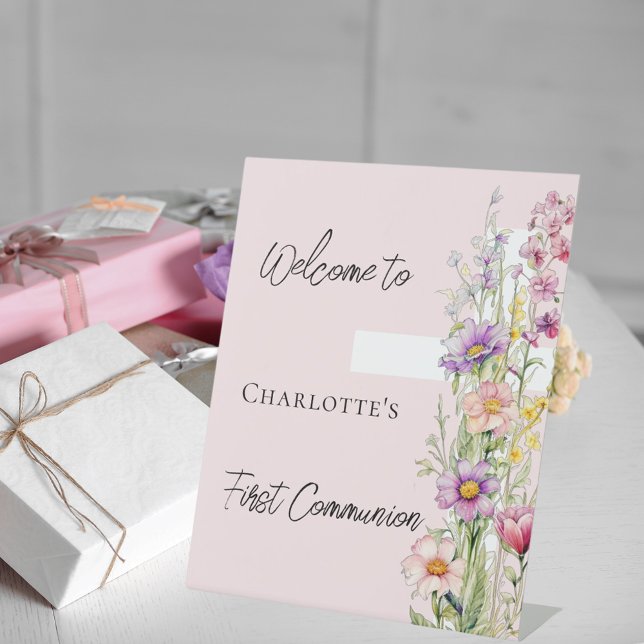 Table Premier signe de bienvenue des fleurs roses de la  (Créateur téléchargé)