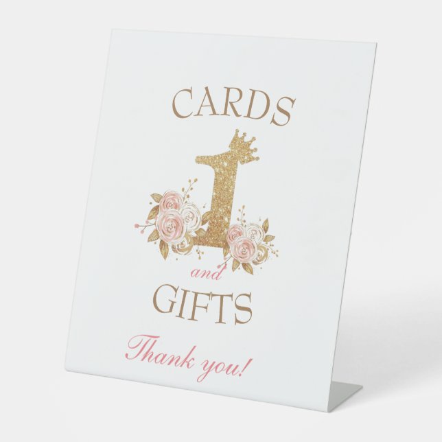 Table Princesse 1er Anniversaire Carte de fête et signe  (Recto)