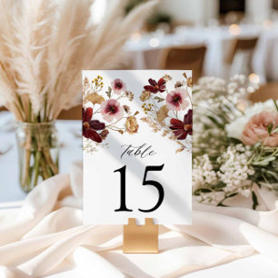 Table Rustic Burgundy Fall Floral Mariage Numéro de tabl