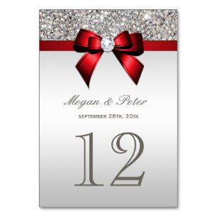 Table Séquences d'argent Rouge Bow Mariage Numéro de tab