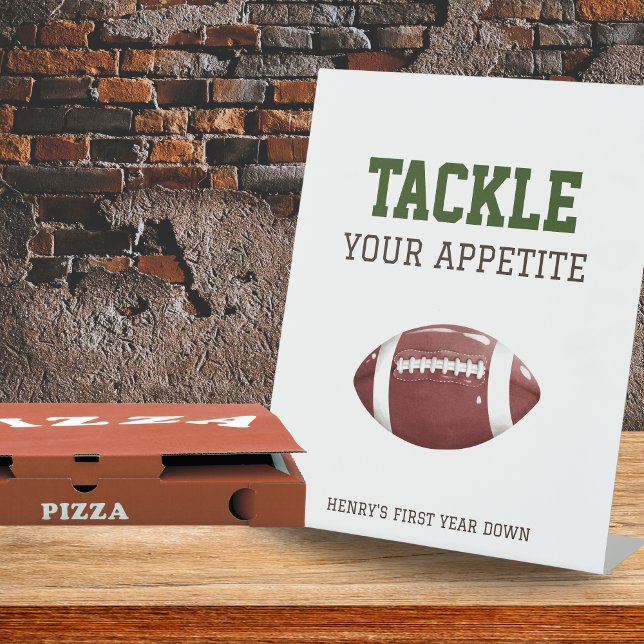 Table SIGNE ALIMENTAIRE | Football de première année en  (Food Sign - First Year Down Football Birthday)