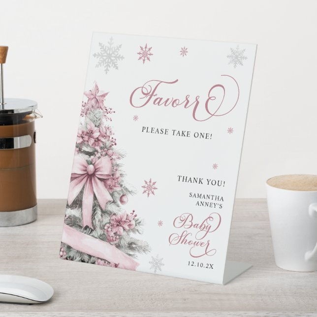Table Signe de Baby shower rose de Noël d'hiver (In SItu)