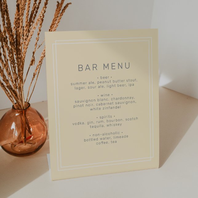 Table SIGNE DE menu DE LA BARRE Mariage Jaune AVERTISSEM (AVERY Simple Neutral Yellow Wedding Bar Menu Sign)