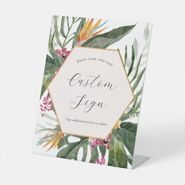 Table Signe de texte personnalisé floral tropical (Recto)