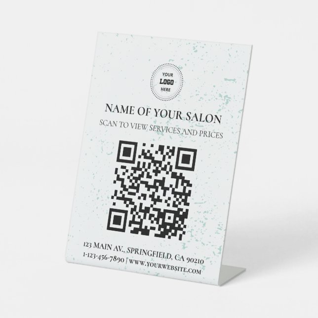 Table Signe des services de salon de code QR à la menthe (Recto)