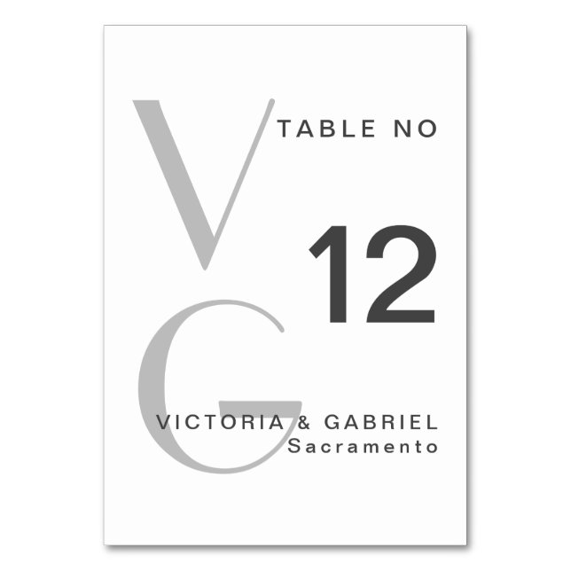 Table Simple monogramme noir blanc Mariage Numéro de tab (Par défaut)
