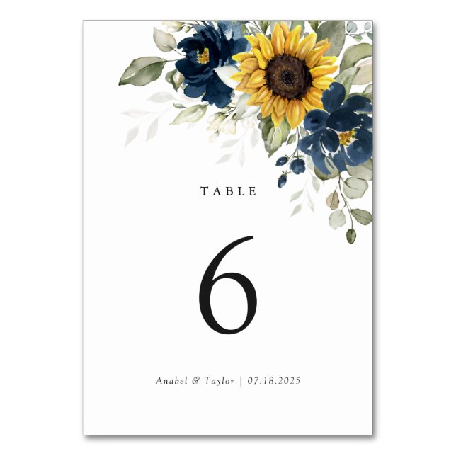 Table Sunflower Marine Blue Floral Mariage Numéro de tab (Par défaut)