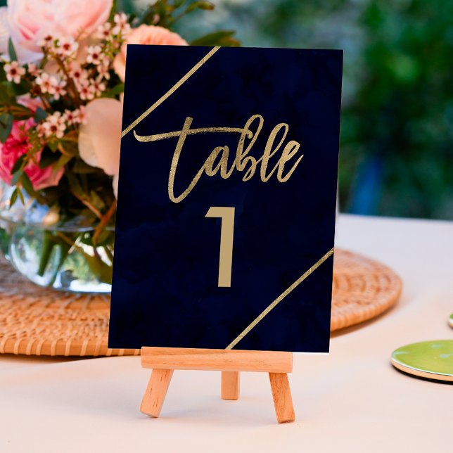 Table Typographie or marine bleu aquarelle numéro de tab (Créateur téléchargé)