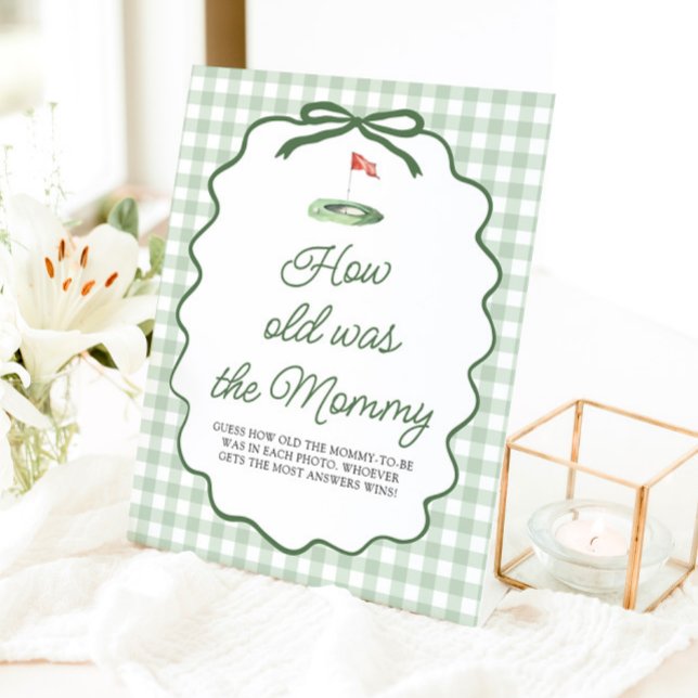 Table Vert sauge Gingham de golf Signe de l'âge de Maman (Sage Green Golf Gingham How old was the Mommy Sign)