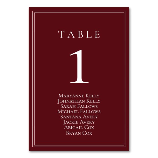 Table Vin Bordeaux Classic Tableau Numéro de siège (Par défaut)