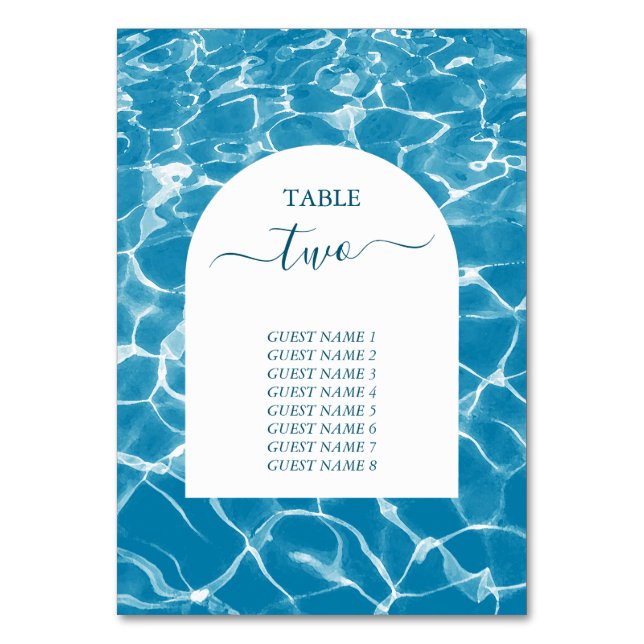 Table Watercolor Blue Ocean Beach Wedding Numéro de tabl (Par défaut)