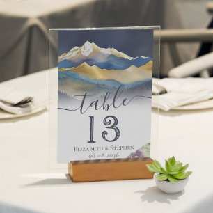 Table Watercolor Gold Foil Mountain Mariage Numéro de ta