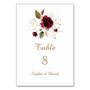 Table Whimsical Bourgogne Gold Floral Numéro de tableau