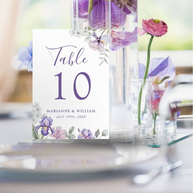Table Whimsical Purple Iris Floral Mariage Numéro de tab (Whimsical Purple Iris Floral Wedding Table Number)