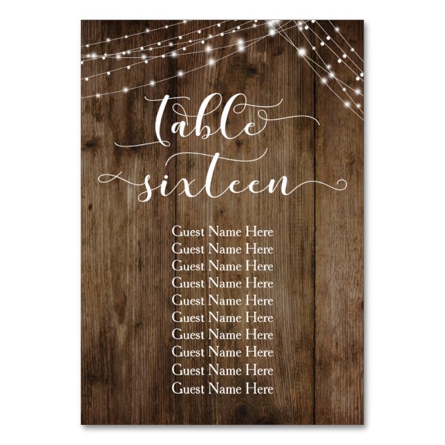 Table Wood & Lights Seize avec carte de nom d'invi (Par défaut)