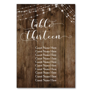 Table Wood & Lights Treize avec la carte de nom d'