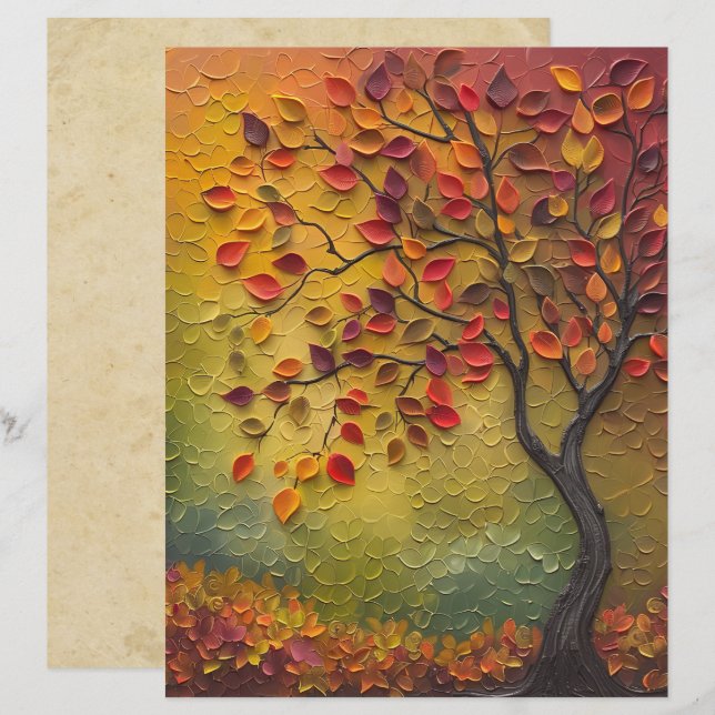 Tableau 3D Papier à rebut de l'arbre d'automne (Devant / Derrière)