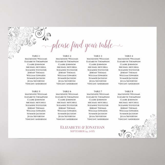Tableau 8 Blanc et Rose Frilly Mariage Tableau de  (Devant)