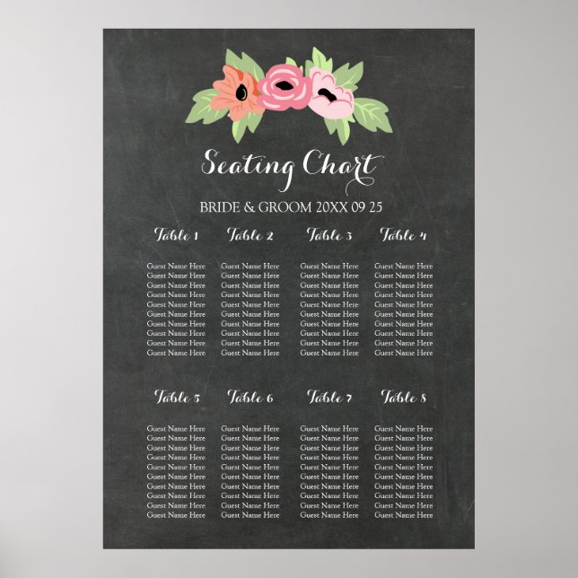 Tableau 8 Tableaux Tableau noir Pink Floral (Devant)