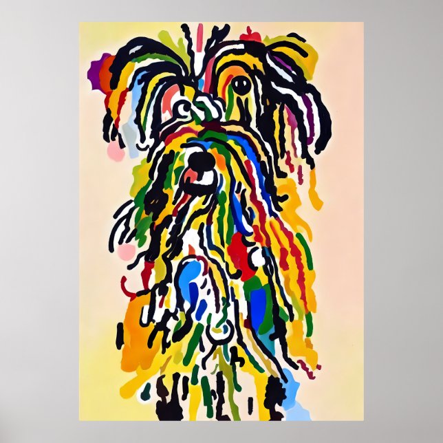 Tableau Abstrait coloré Shaggy Chien Portrait (Devant)