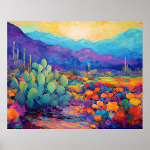 Tableau Abstrait de cactus colorés du désert