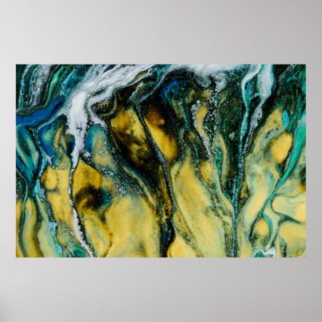 Tableau abstrait jaune, blanc et bleu (Devant)