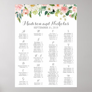 Tableau alphabétique de siège rose et blanc